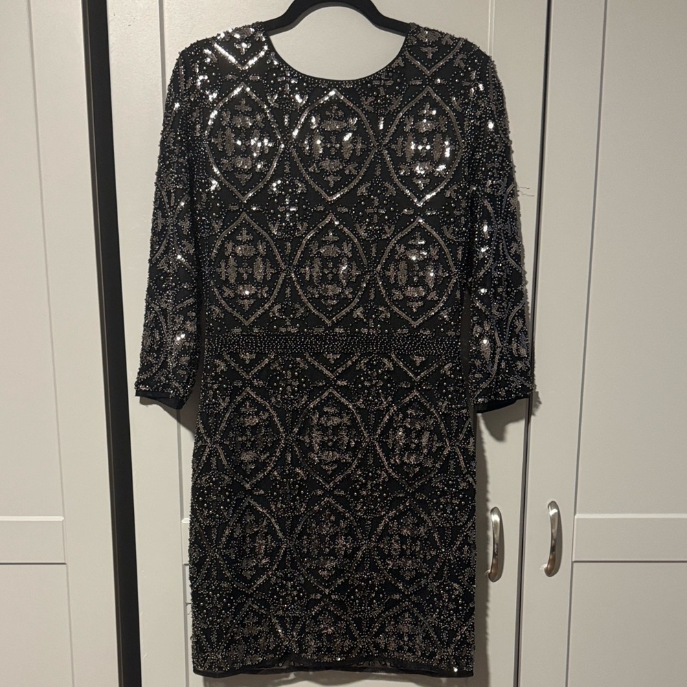 Lulus Bright Night Black Beaded Sequin Bodycon Dress - Size X-Large - Picture 2 of 4
